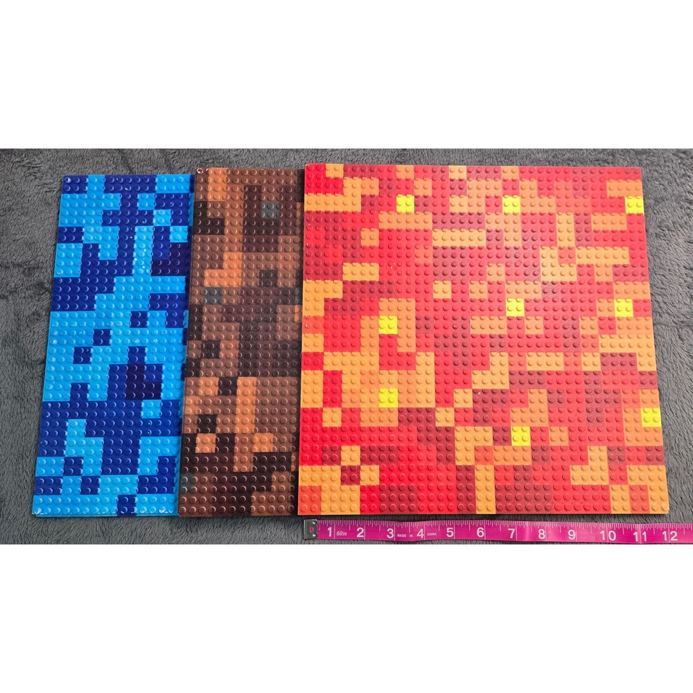 Minecraft Style Building Block Baseplates Set Blue Brown Red Pixel Terrain 3pc